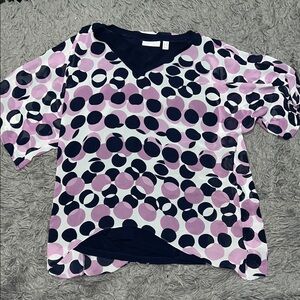 Susan Graver Women's Blouse Size MP Chiffon Dolman-Sleeve Lined-Navy/Lavender